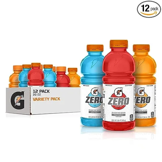 Gatorade G Zero Thirst Quencher, 3 Flavor Variety Pack, 20oz Bottles (12 Pack)