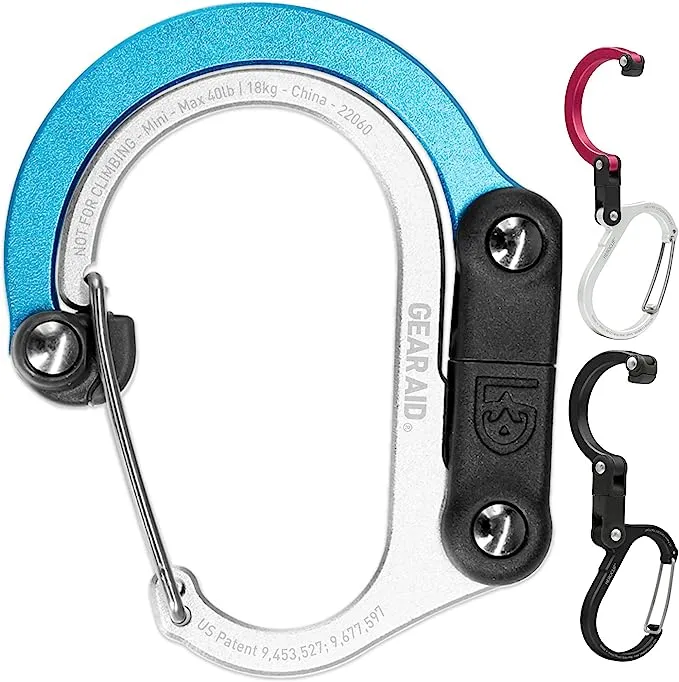 GEAR AID HEROCLIP Carabiner Clip and Hook (Mini) for Travel, Luggage, Purse and Small Bags, Blue Steel