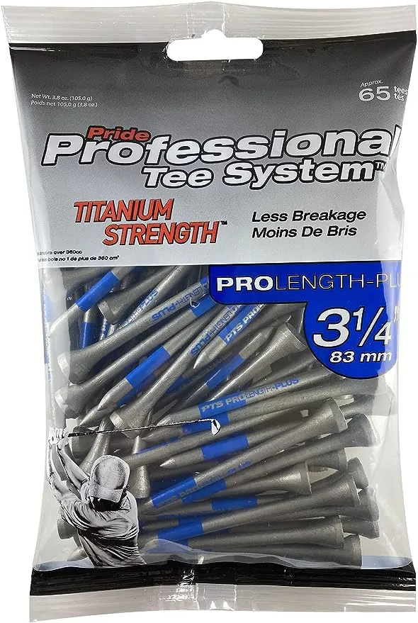 Pride Professional Titanium Strength Wood Golf Tees, 3 1/4", 65 Count (2-Pack)