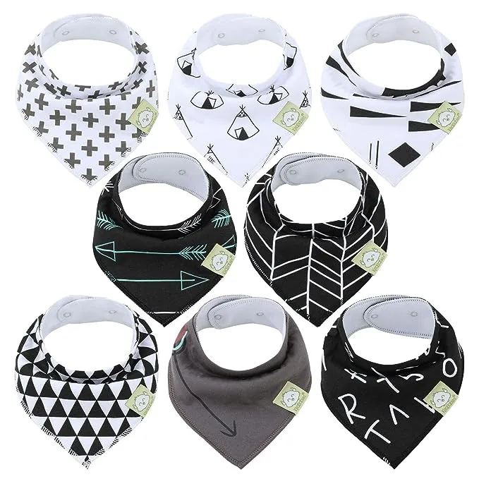 8-Pack Organic Baby Bandana Drool Bibs - Stylish Unisex Bandana Bibs, Super Absorbent Bandana Drool Bibs, Gentle Teething Bibs for Infants, Organic Cotton Baby Bib (Hunter)