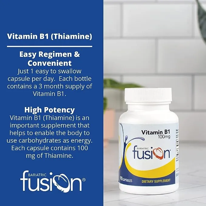 Bariatric Fusion Vitamin B1(Thiamine) for Bariatric Surgery Patients Including Gastric Bypass & Sleeve Gastrectomy, Easy to Swallow Capsule, 90 Count