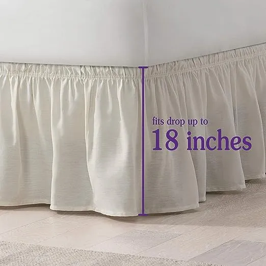 EASY FIT Eyelet Elastic Wrap Around Bed Skirt, Easy On/Off Dust Ruffle (18 Inch Drop), Twin/Full, White