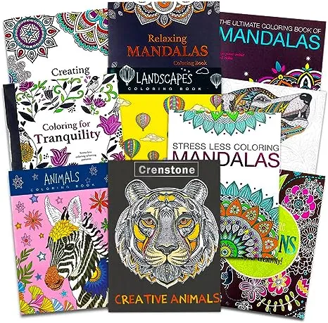 Adult Coloring Books Super Set -- 10 Deluxe Coloring Books for Adults and Teens