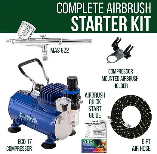 Professional Master Airbrush Multi-Purpose Gravity Feed Airbrushing System Kit - Model G22 Gravity Feed Dual-Action Airbrush with 1/3 oz. Fluid Cup and 0.3 mm Tip, Hose, Powerful 1/5hp Air Compressor