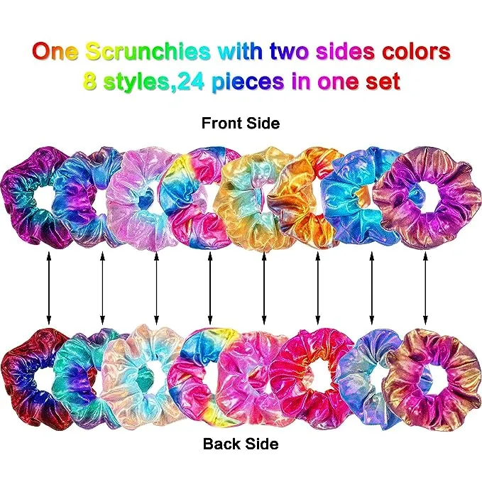 Tatuo 24 Pieces Scrunchies Rainbow Hair Scrunchies Elastic Hair Bands Scrunchy Colorful Hair Ties Ropes for Women Girls Gymnastics Birthday Party Favors, Large (Rainbow Colors)