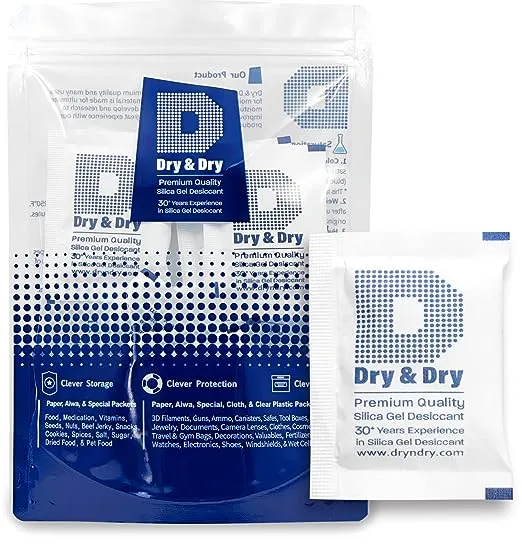 Dry & Dry 10 Gram [20 Packets] Silica Gel Packets Silica Gel Desiccants, Silica Gel Packs - Rechargeable (Food Safe) Silica Gel Packets, Silica Packets