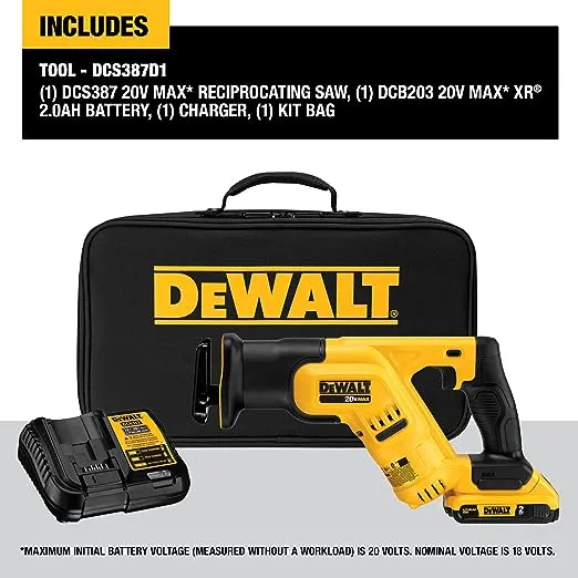 DEWALT 20V MAX* Cordless Reciprocating Saw Kit, Compact, 2-Amp Hour (DCS387D1)