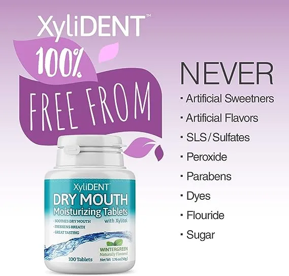 Xylident, Dry Mouth, Moisturizing Tablets with Xylitol, Wintergreen, 100 Tablets