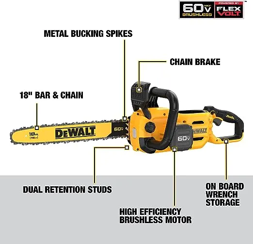 DEWALT 60V MAX Cordless Chainsaw, 18 in., Tool Only (DCCS672B)