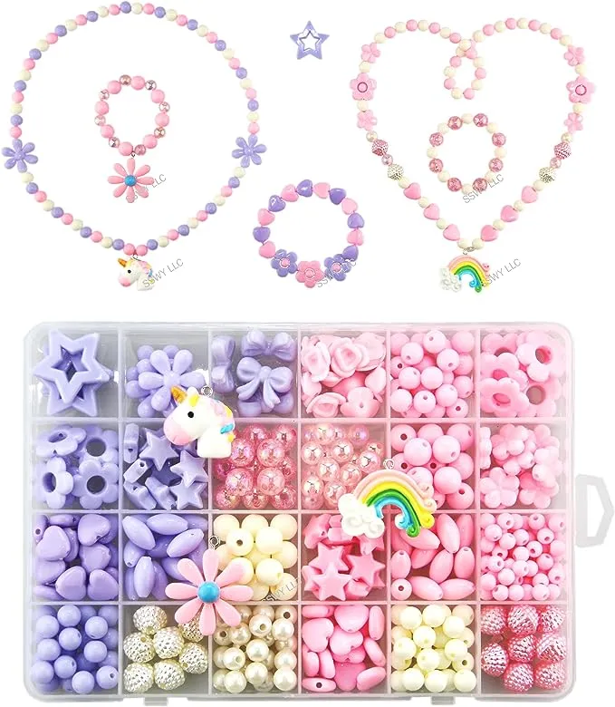 Charm Bracelet Making kit Beads for Jewelry Making kit for Girls. 500+ Pieces Variety Shapes and Colors Perfect Toys for Girls Kids Age 4-6-8-10-12