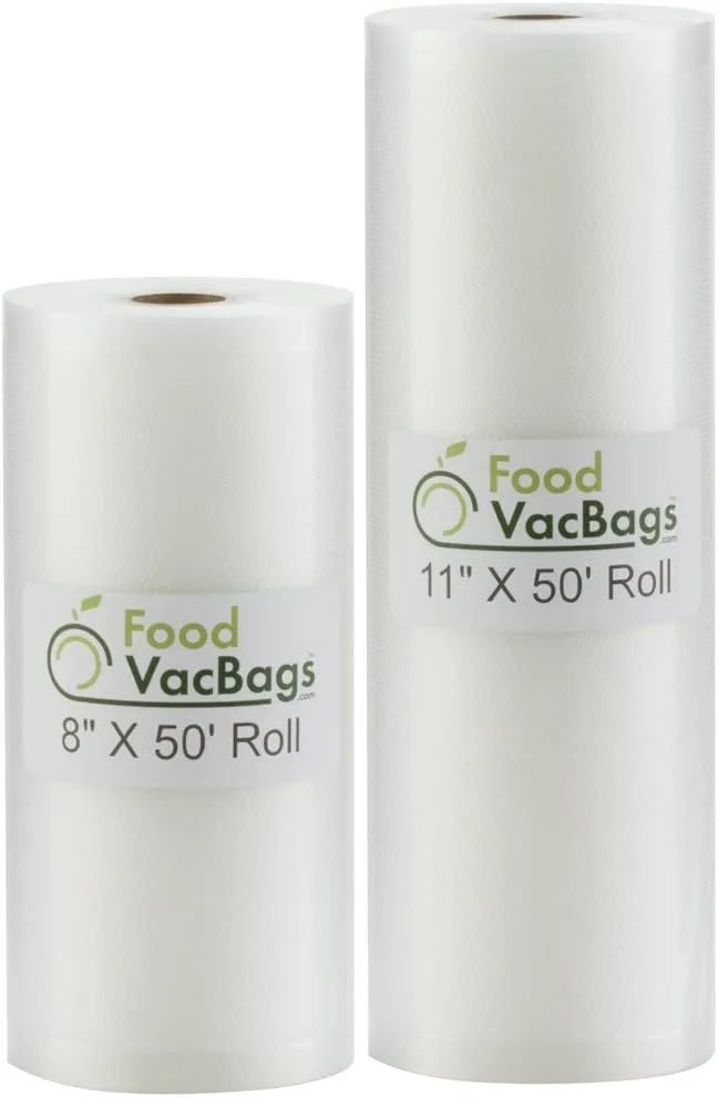 2 Rolls 11-Inch-by-50-Foot Vacuum Food Sealer Bags - Compatible with Foodsaver - Embossed Commercial Grade FoodVacBags Make Own Size for Sous Vide or Storage