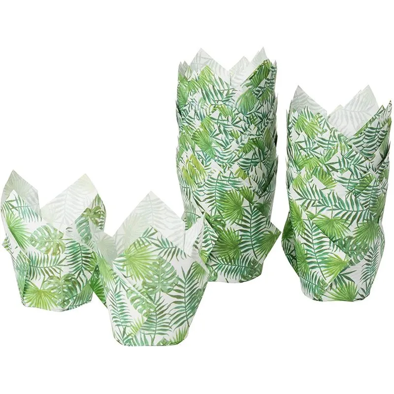 Juvale 100 Pack Tulip Styled Cupcake Liners, Baking Cups, Leaf Muffin Wrappers for Tropical Hawaiian Themed Party