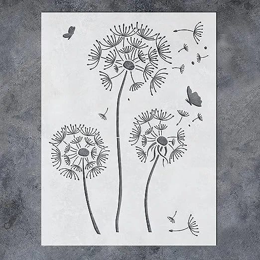 GSS Designs Dandelion Stencil Large 12x16Inch - Flowers Butterfly Stencils for Painting on Wood Walls Canvas Furniture - Reusable Dandelion Wall Stencils