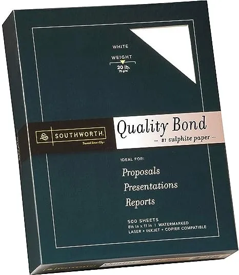 Southworth Quality Bond Paper 8.5" x 11" 20 lbs. 100 Brightness 500/Box