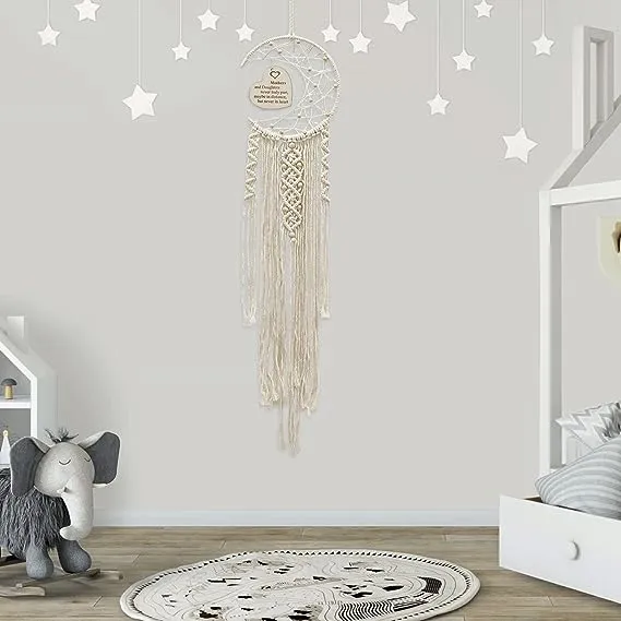 WIFTREY Moon Dream Catcher Gifts for Mom, Beige Macrame Wall Hanging Decoration