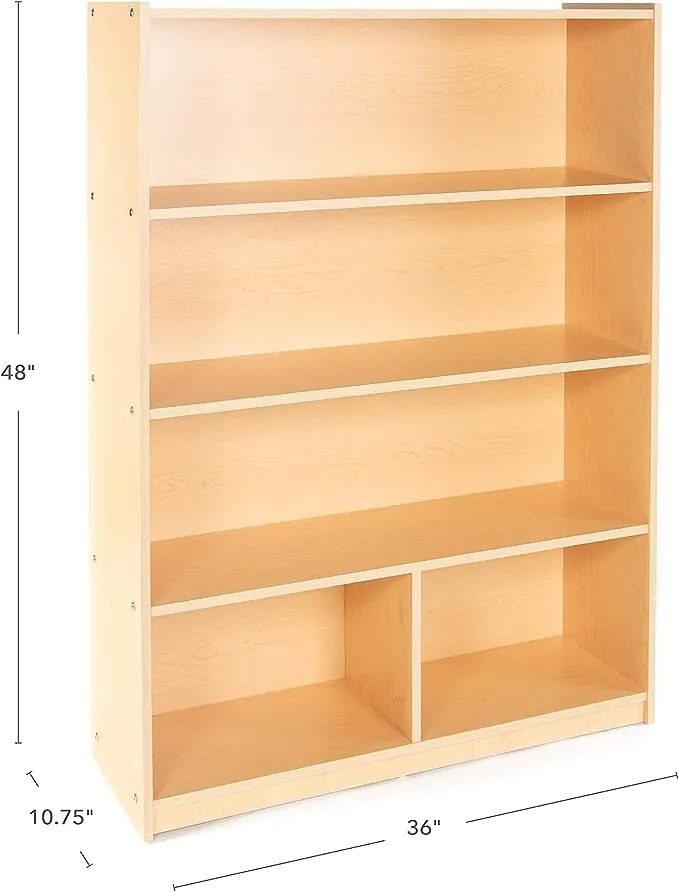 Guidecraft Standard 5 Shelf Wooden Bookcase (48"): Book Display and Storage, School Supply Kids Furniture