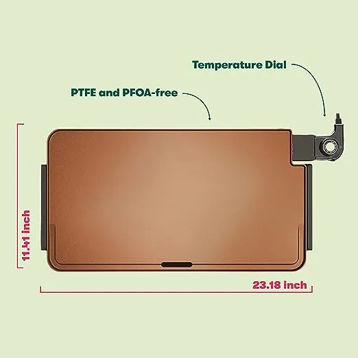 BELLA XL Electric Ceramic Titanium Griddle, Make 15 Eggs At Once, Healthy-Eco Non-stick Coating, Hassle-Free Clean Up, Large Submersible Cooking Surface, 12" x 22", Copper/Black