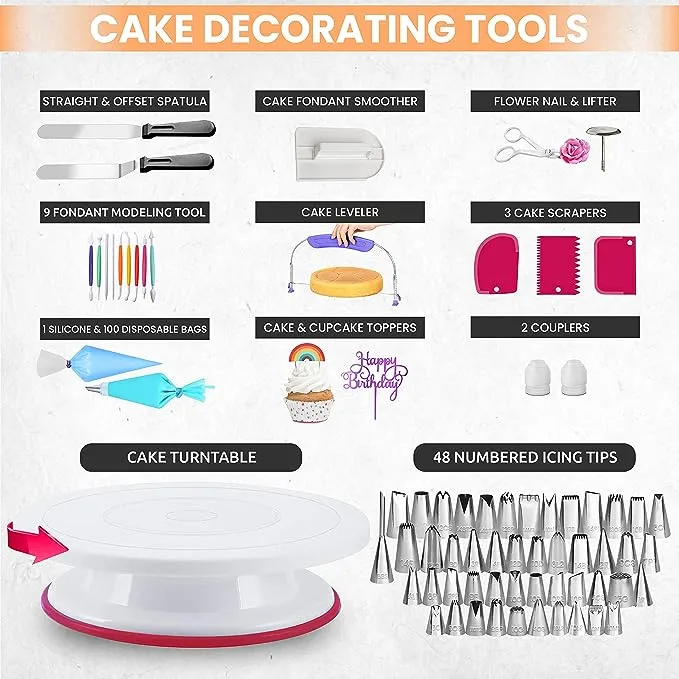 Cake Decorating Supplies - Cake Decorating Kit with 3 Springform Cake Pans Set, Cake Rotating Turntable, Cake Decorating Tools with Baking Set-Cake Baking Supplies for Beginners and Lovers