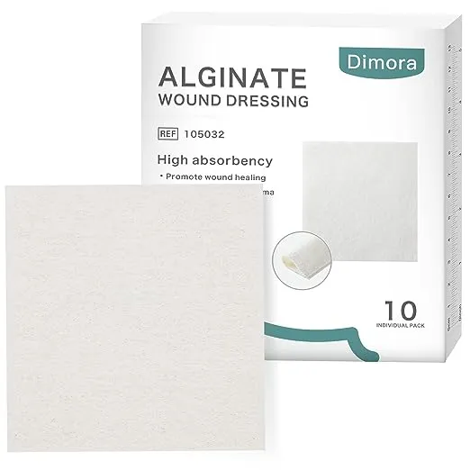 Dimora Ag Silver Calcium Alginate Wound Dressing Pads High Absorbent Non-Stick Sterile 4'' x 4'' 5 Pack