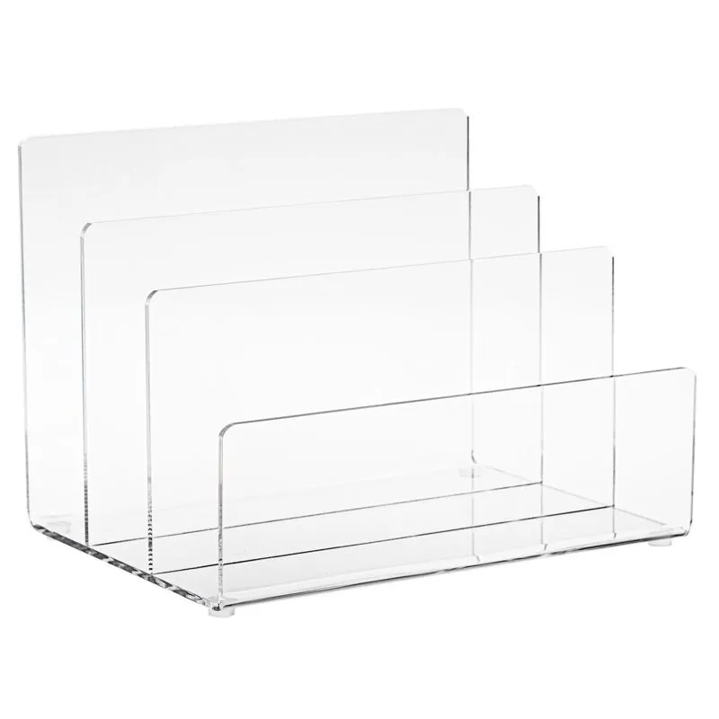 Juvale Clear Acrylic Folder Holder with 3 Sections, Clear File Folder Holder, Mail, Letter Sorter for Paper Files, Documents, Envelopes, Desk Organizer for School and Office Supplies (9x6.75x6.6 in)