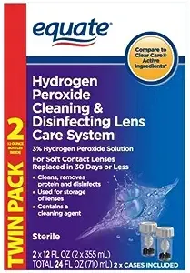 Equate Hydrogen Peroxide Cleaning & Disinfecting Lens Care System TwinPack, 2x12 Fl Oz, Compare to Clear Care 