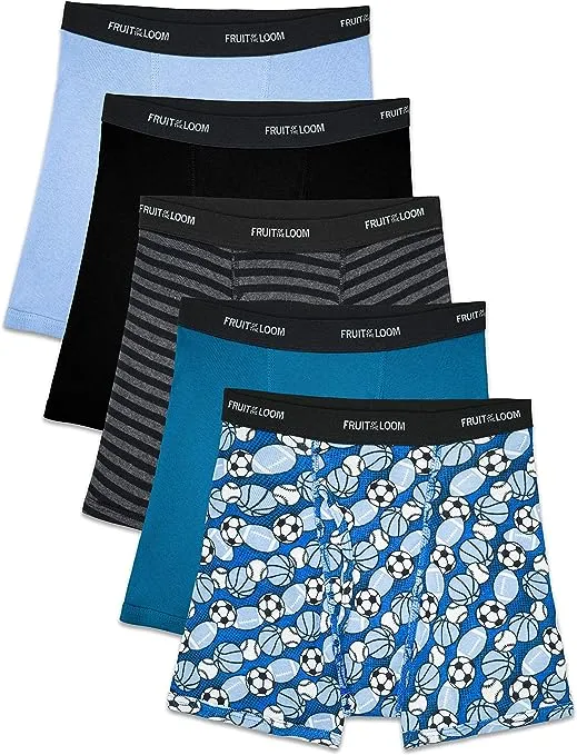 Fruit of the Loom Boys' 5 Pack Assorted Print Boxer Briefs