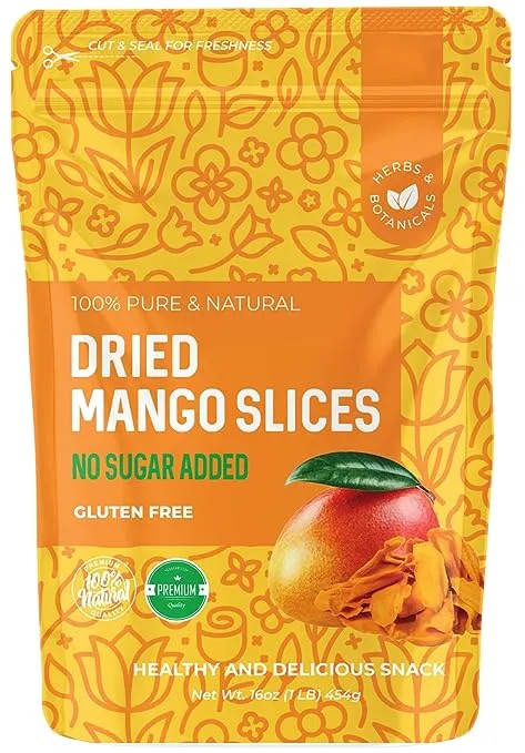 Dried Mango No Sugar Added, 16 oz. Dried Mangoes, Unsweetened Dried Mango Slices, Mango Dried No Sugar, All-Natural Dried Mangos, Dried Unsweetened Mango, Dry Mango from AFRICA. Non-GMO, 1 Pound.