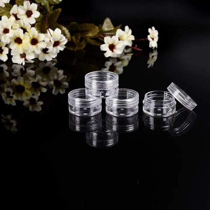 120 PCs 5 Gram Empty Plastic Cosmetic Samples Container for Make Up, Eye Shadow, Nails, Powder, Gems, Beads, Jewelry, Cream Small Clear Pot Jars with Lid