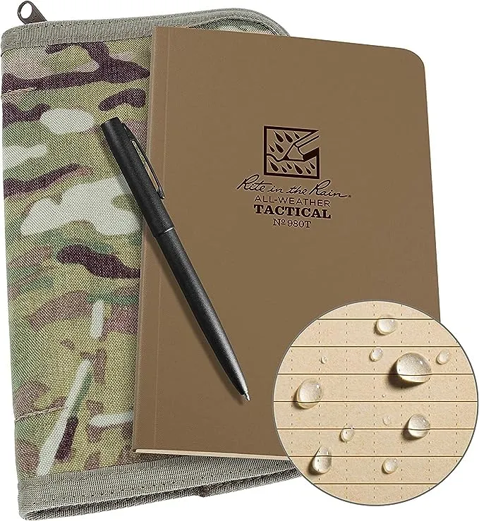 Rite in the Rain Weatherproof Tactical Field Kit: Tan Cordura® Fabric Cover, 4 5/8" x 7 1/4" Tan Tactical Notebook, and Weatherproof Pen (No. 980T-KIT)