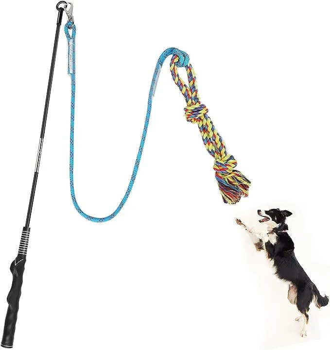 Meieke Flirt Pole Toy for Dogs, Pet Teaser Wand Outdoor Interactive Pet Dog Flirt Pole Training Exercise Rope Toy for Small Medium Large Dogs…