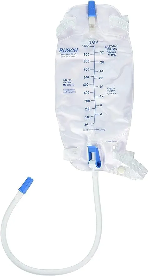 3 Pack -Easy-Tap Leg Bag, Large, 32 Oz, 18” Tubing, Anti-Reflux Valve, Cloth Straps