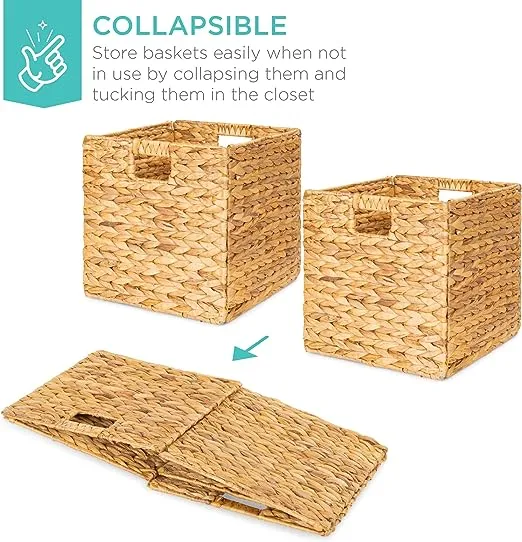 Best Choice Products 10.5x10.5in Hyacinth Baskets, Rustic Set Of 5 Multipurpose Collapsible Storage Organizer, Handwoven Laundry Totes for Bedroom, Living Room, Shelves - Natural