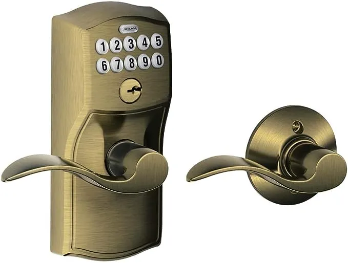 Schlage Lifetime Brass Camelot Accent Keypad Entry with Auto Lock