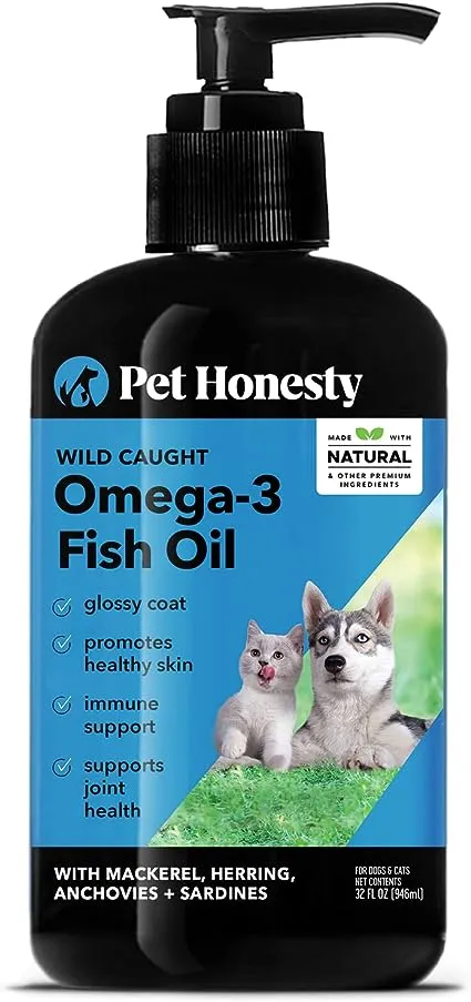 Pet Honesty Omega-3 Fish Oil for Dogs and Cats (32oz) - Better Than Salmon Oil for Dogs - Skin and Coat Supplement - EPA + DHA Fatty Acids - Supports Shedding, Skin, Immunity, Joint, Brain & Heart