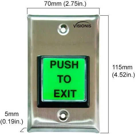 Visionis VIS-7000 Indoor Green Square Request to Exit Button for Door Access Control with LED Light, NC, C and NO Outputs