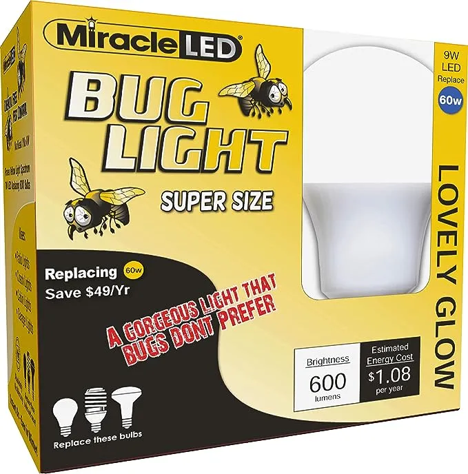 MiracleLED 605014 7 Watt Super Bug Light, Bug Free Porch and Patio Light, Yellow