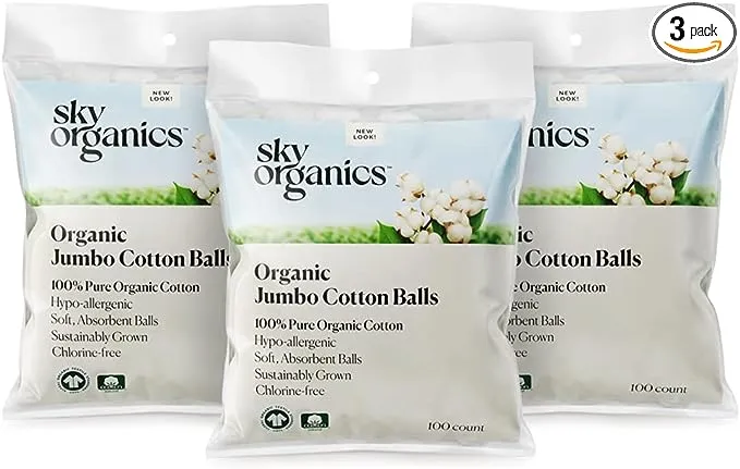 Sky Organics Organic Hypoallergenic Cotton Balls Bags, 100 Total, NEW