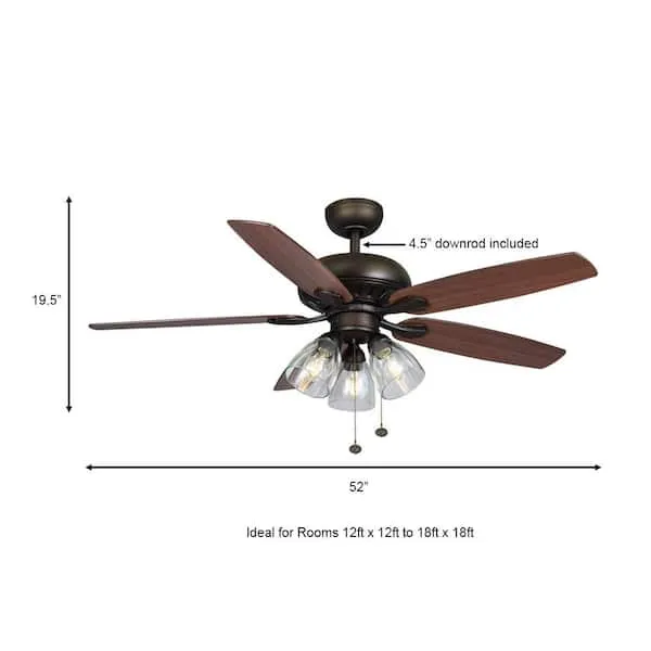 Rockport 52 in. Indoor LED Matte White Ceiling Fan with Light Kit, Downrod, Reversible Blades and Reversible Motor