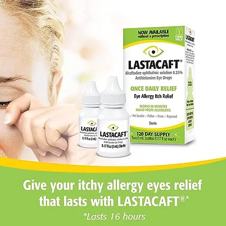 Lastacaft Once Daily Eye Allergy Itch Relief Drops, 120 Day Supply, 0.17 Fl Oz (Pack of 2)