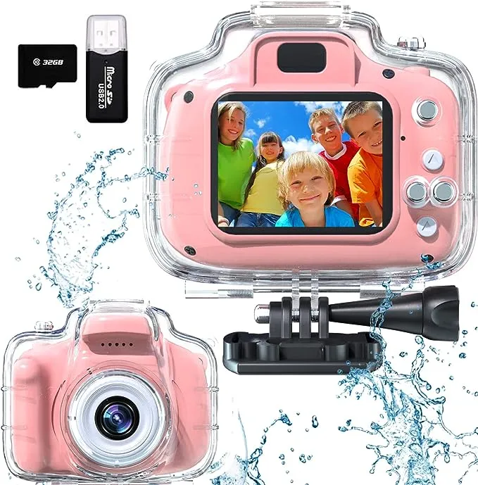 Kids Camera Waterproof Underwater Camera for 3-12 Year Old Boys Girls 2 Inch IPS Screen 1080P HD Digital Kids Video Camera Indoor Outdoor Action Cameras Best Christmas Birthday Gifts