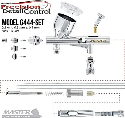 Master Airbrush G444-SET High Precision Detail Control Dual-Action Gravity Feed Airbrush Professional Set and Includes ARC Link Card