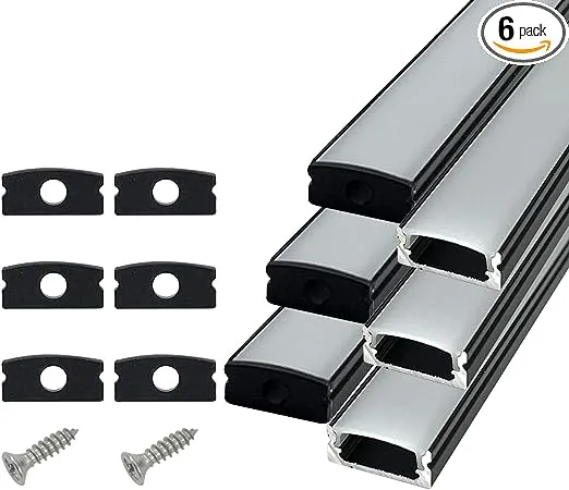 hamrvl 6-pack 30cm led channel diffuser black aluminum with mliky white cover u shape 17.2x7mm,led strip light track with end