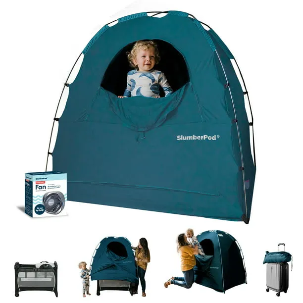 SlumberPod 3.0 with Fan, Pack n Play Blackout Cover, Baby Sleep Pod (Teal)