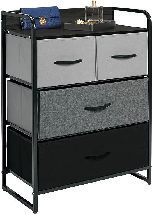 mDesign 30.9" High Steel Frame/Wood Top Storage Dresser Furniture Unit with 4 Removable Fabric Drawers - Bureau Organizer for Bedroom, Living Room, or Closet - Gray/Multi-Color/Black