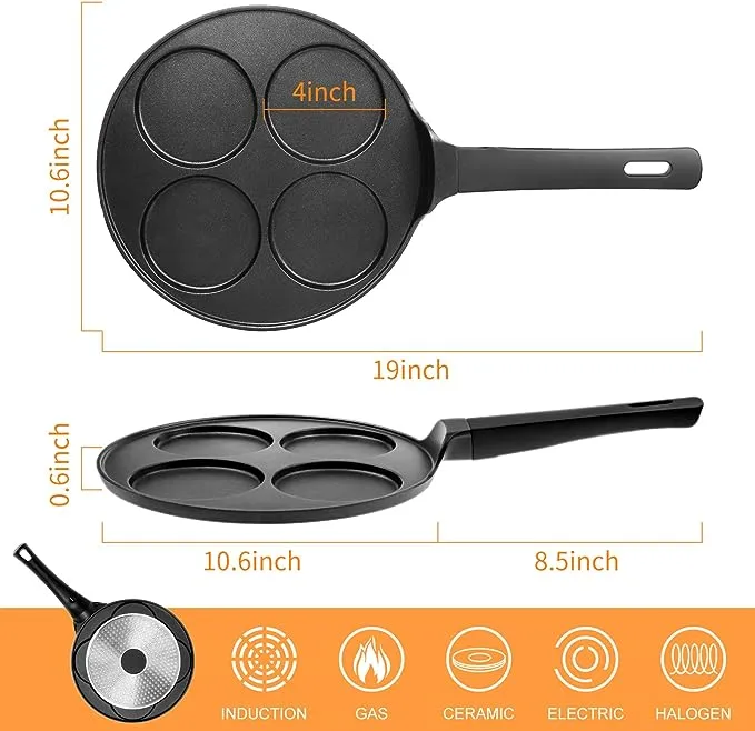 Pancake Pan Maker Nonstick Induction Compatible, 10.5 Inch Mini Non Stick Silver Dollar Grill Blini Griddle Crepe Pan,7 Molds Cake Egg Cooker Skillet for Kids Gifts