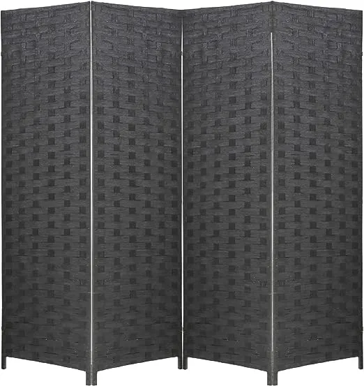 Wood Screen Folding Screen Room Dividers 4-Panel Mesh Woven Design Privacy Room Partition Wooden Screen