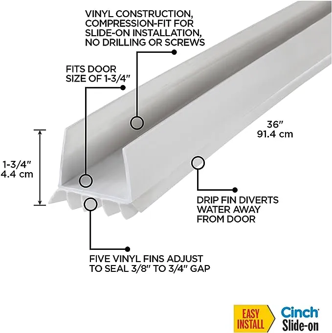 M-D Building Products 43336 36-Inch White Vinyl U-Shape Cinch Slide-On Under Door Seal