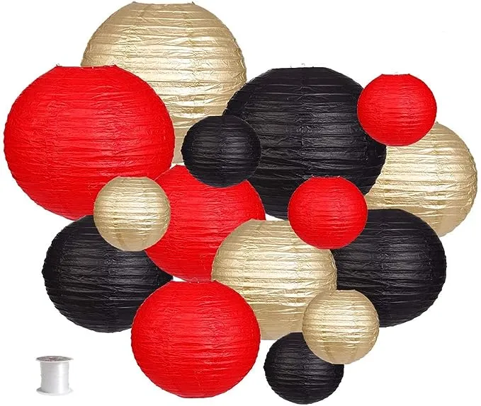 zilue Paper Lanterns Decorative Party Supplies For Wedding Graduation Anniversary Birthday Party Decorations Black/Gold/Red 15Pcs