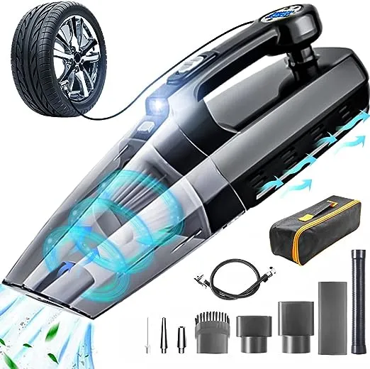 4-In-1 Car Vacuum Cleaner Tire Inflator - Portable High Power Handheld Car