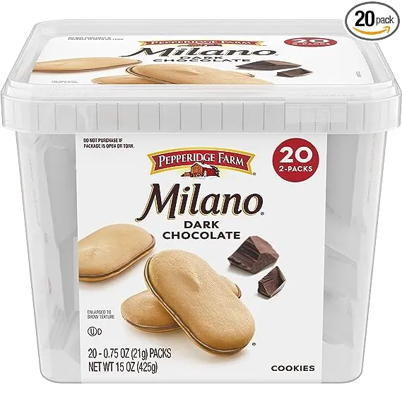 Pepperidge Farm Milano Cookies, Dark Chocolate, 20 Packs Tub, 2 Cookies Per Pack